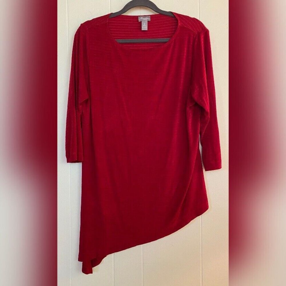Chico’s Top Women’s Large Red Ribbed Asymmetric Travelers Liquid Knit Tunic